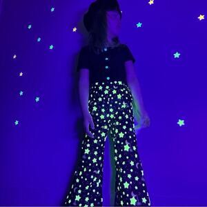 Halloween Glow In The Dark Pants Vintage Fabric Stars Spiders
